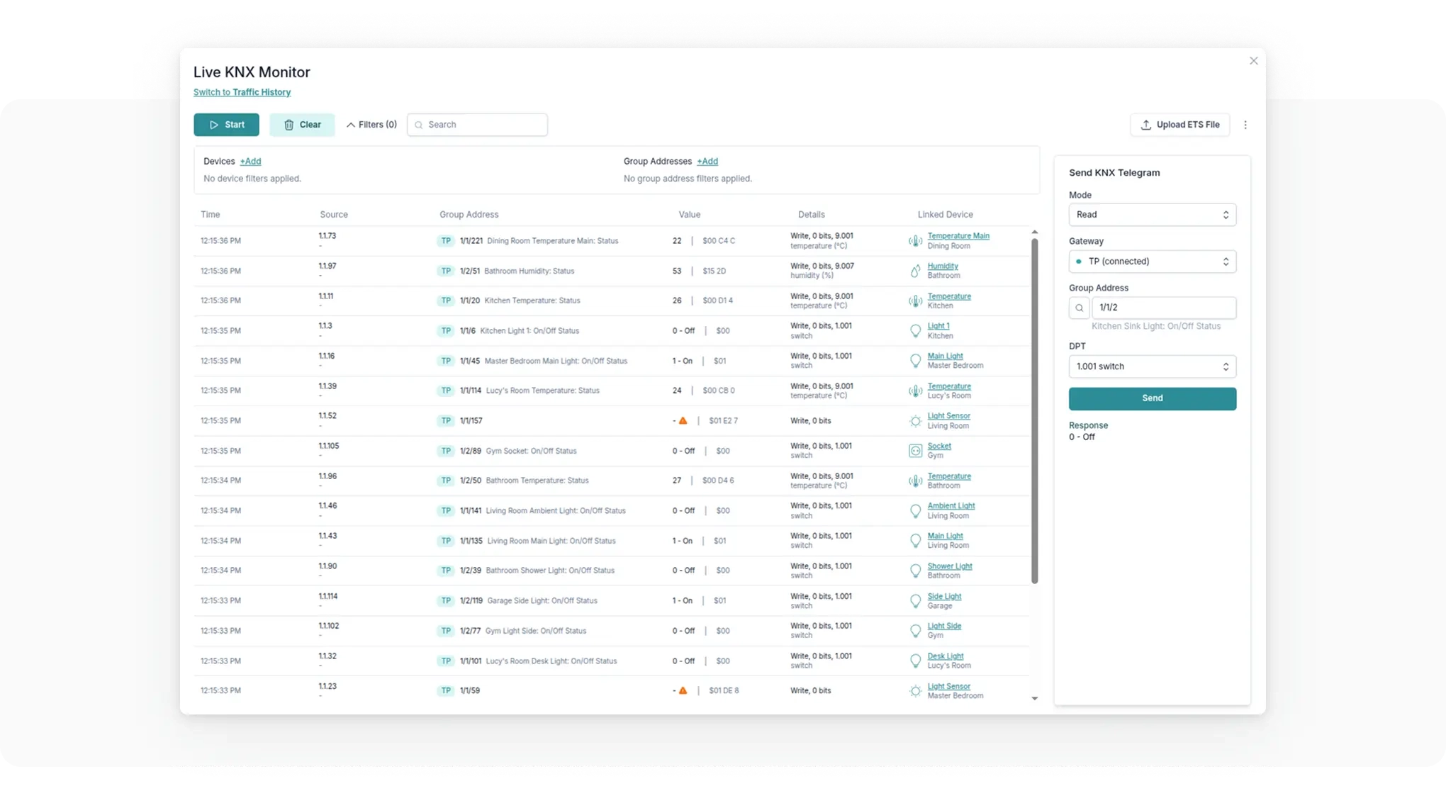 1Home KNX Traffic Live Monitor